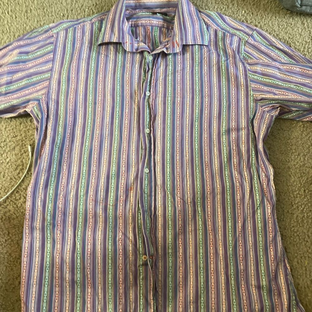 Mens Rock ‘n’ Roll DragonFly Colorful Striped Button Down Shirt